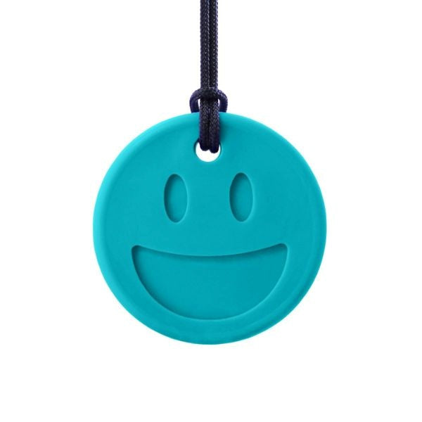 Turkost Smiley Face-halsband för ADHD & autism, närbild.
