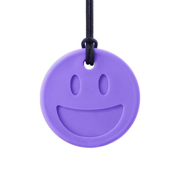 Lila tugghalsband i smileyform, perfekt som hjälpmedel vid autism