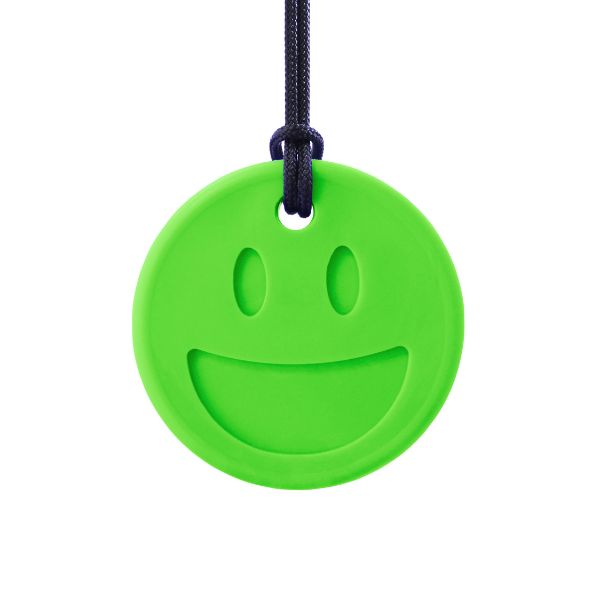 Limegrönt smiley tugghalsband för barn med behov av muntlig stimulans