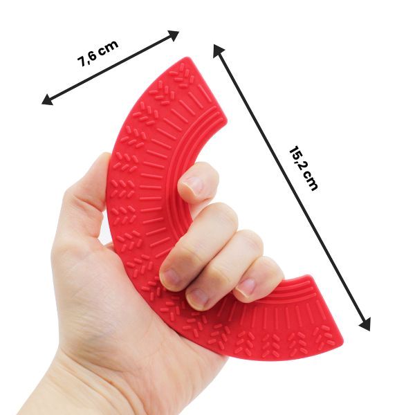 Storleksjämförelse av Regnbåge Fidget – cirka 15 cm bred och 7,5 cm hög.