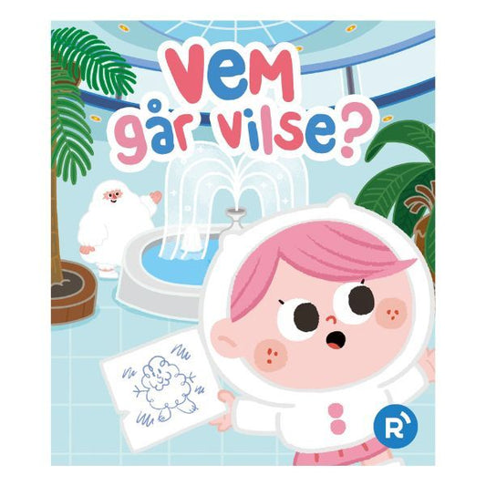 Framsida av Readioo-boken Vem går vilse med Sabina vid en fontän.